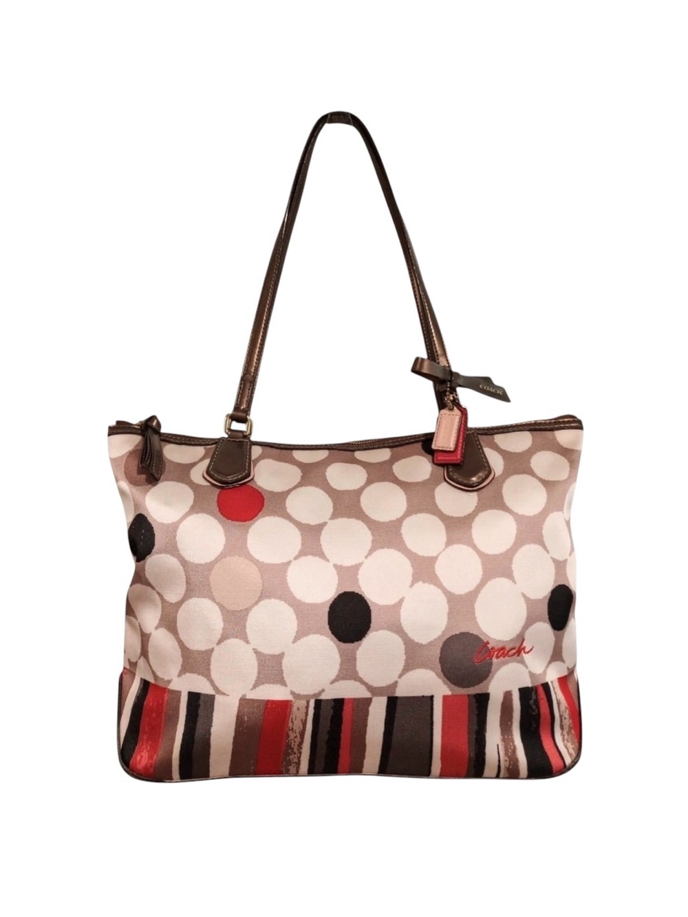 Coach Poppy Watercolor Polka Dot Tote Shoulder Bag